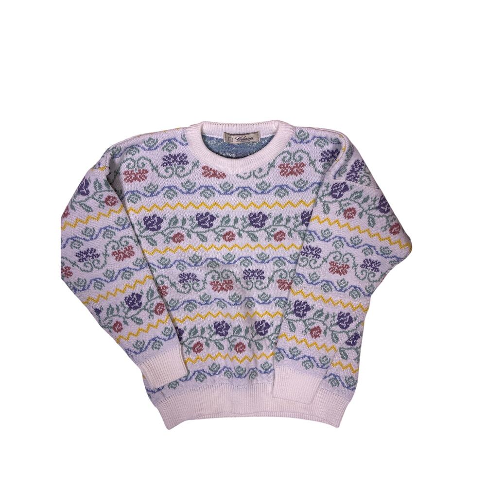 Vintage 90s Debenhams Heavy Knit Sweater Large Cottagecore Floral Jumper